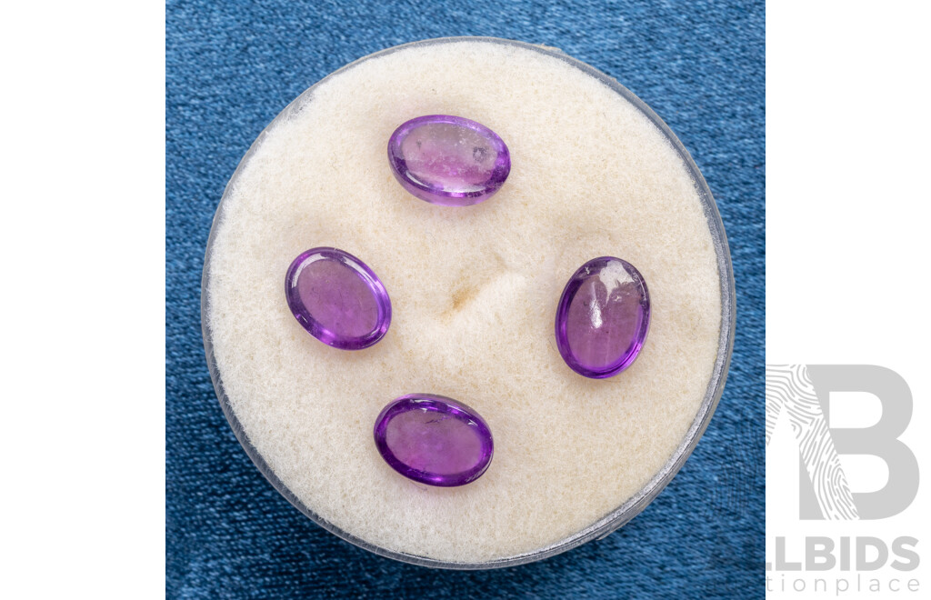Oval Cut Cabochon Natural Amethysts - Lot of 4