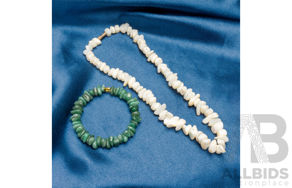 Mother of Pearl Nugget Necklace and Jadeite Bracelet