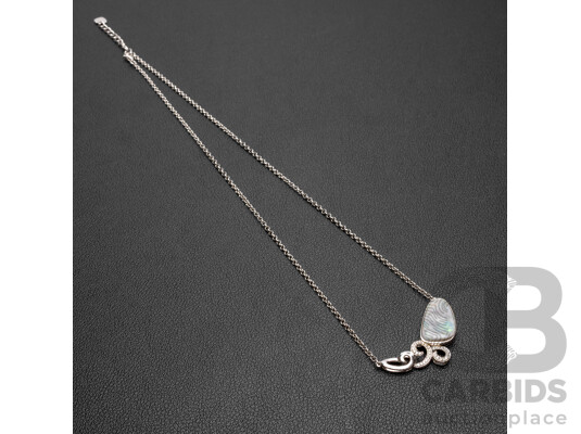 1662716 · 925 Sterling Silver Necklace & Pendant with Lightning Ridge Opal & Cubic Zirconias. Length - 47.5cms