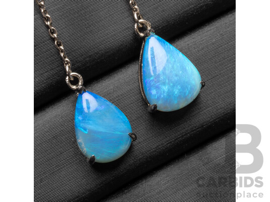 1662710 · 925 Sterling Silver 4 Leaf Clover Drop Earrings with Lightning Ridge Opals & Cubic Zirconias - 1.79gms