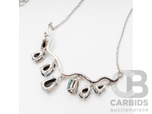 925 Sterling Silver Necklace & Pendant with Lightning Ridge Opals, Length - 50.5cms