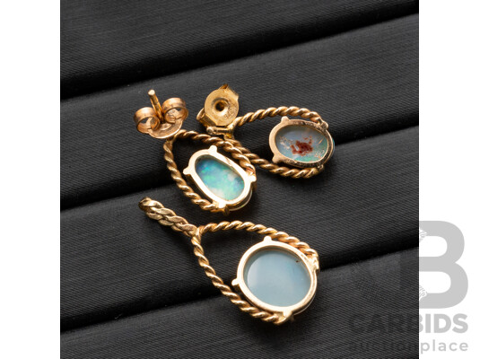 9ct Yellow Gold & Lightning Ridge Opal Pendant & Earrings Set