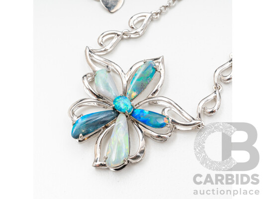 925 Sterling Silver Flower Necklace with Lightning Ridge Opals