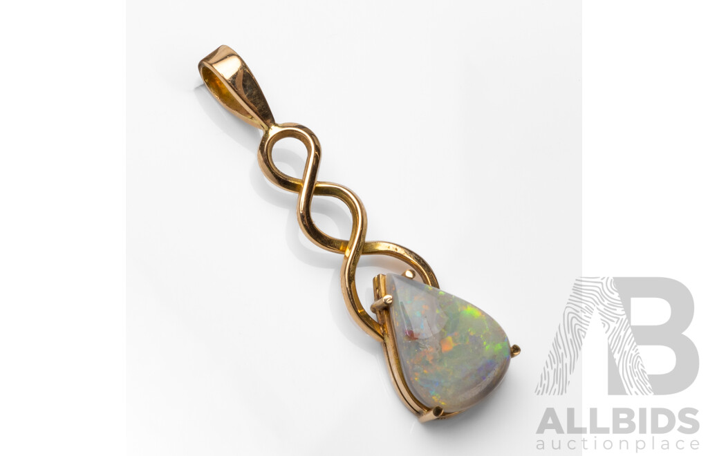 14ct Yellow Gold Pendant with Pear Cut Australian Opal - 2.92gms