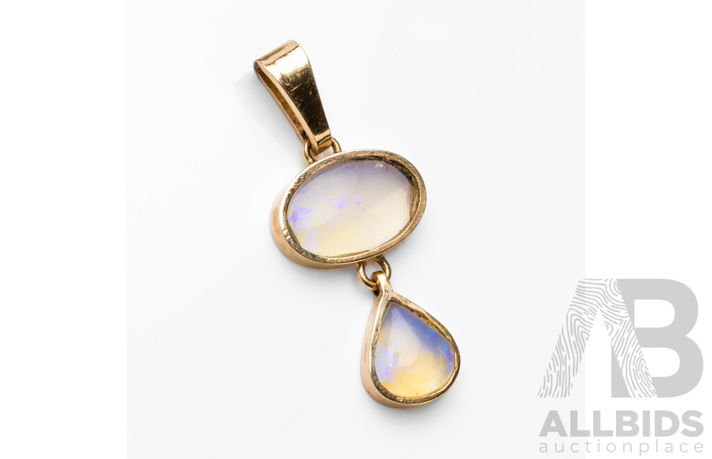 14ct Yellow Gold Australian Opal Pendant - 1.63gms