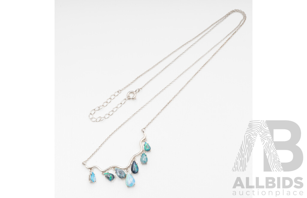 925 Sterling Silver Necklace & Pendant with Lightning Ridge Opals, Length - 50.5cms