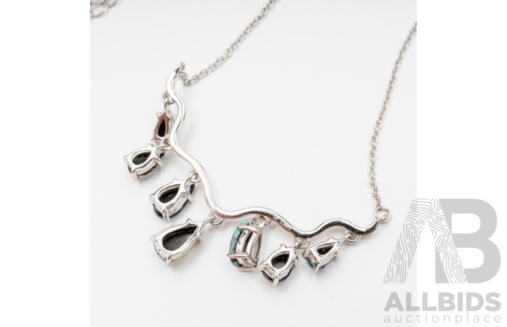 925 Sterling Silver Necklace & Pendant with Lightning Ridge Opals, Length - 50.5cms