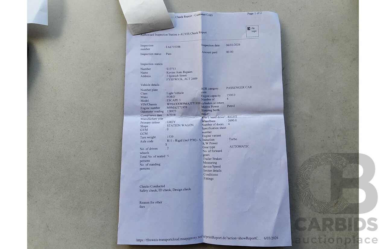 6/2018 Ford Escape Trend ZG MY18 4d Wagon Grey 1.5L