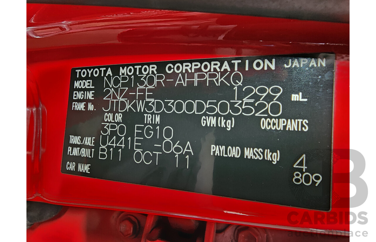 10/2011 Toyota Yaris YR NCP130R 5d Hatchback Red 1.3L