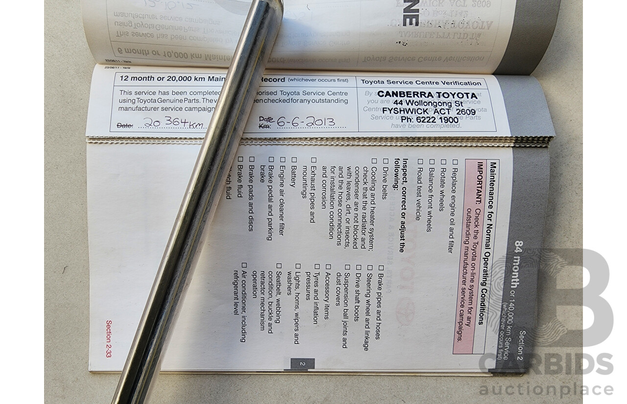 10/2011 Toyota Yaris YR NCP130R 5d Hatchback Red 1.3L