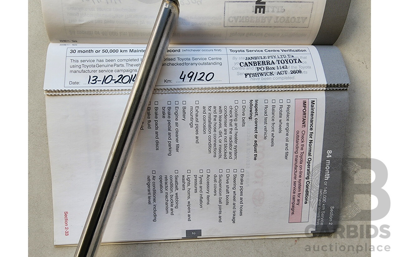 10/2011 Toyota Yaris YR NCP130R 5d Hatchback Red 1.3L