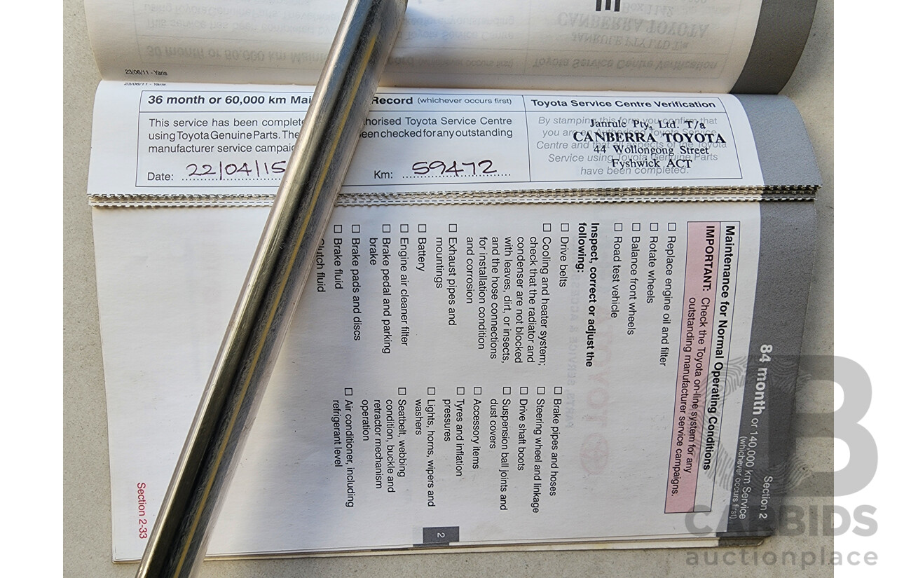 10/2011 Toyota Yaris YR NCP130R 5d Hatchback Red 1.3L