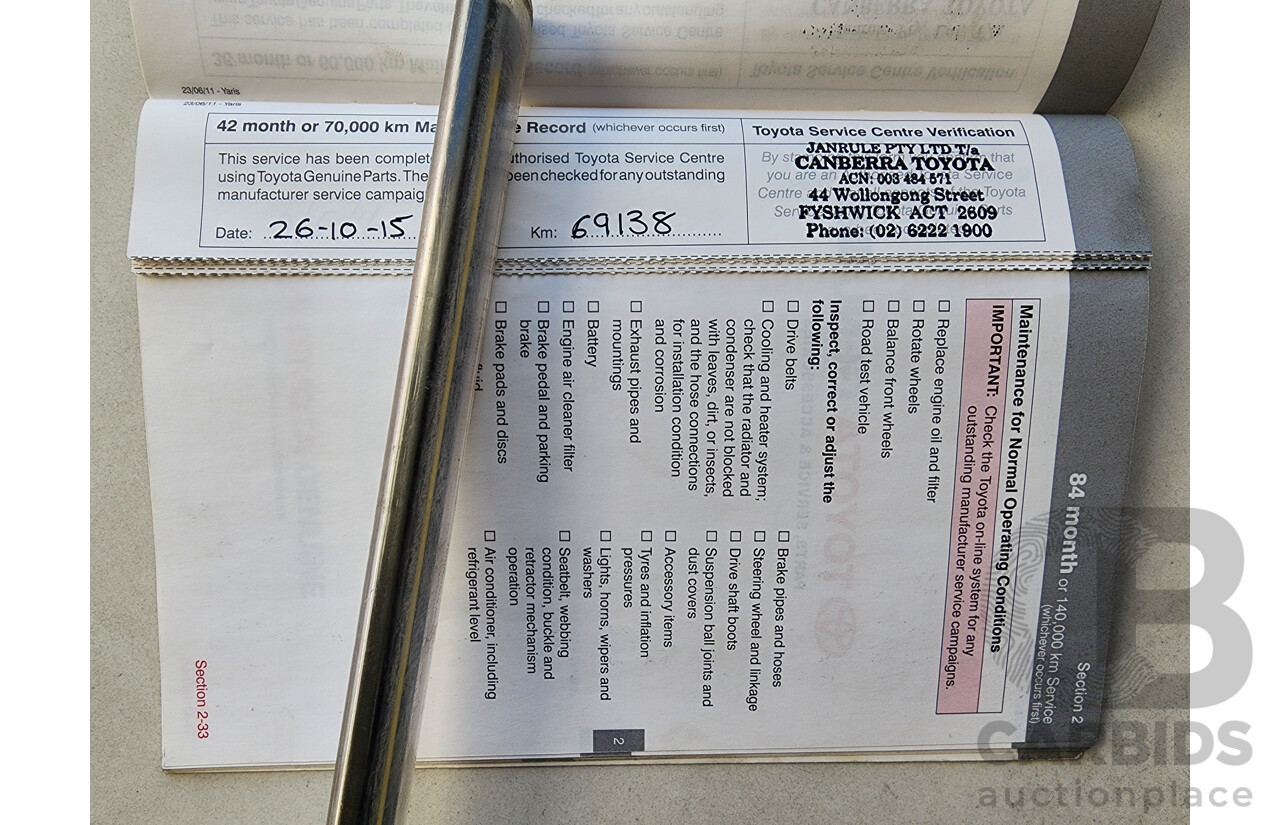 10/2011 Toyota Yaris YR NCP130R 5d Hatchback Red 1.3L