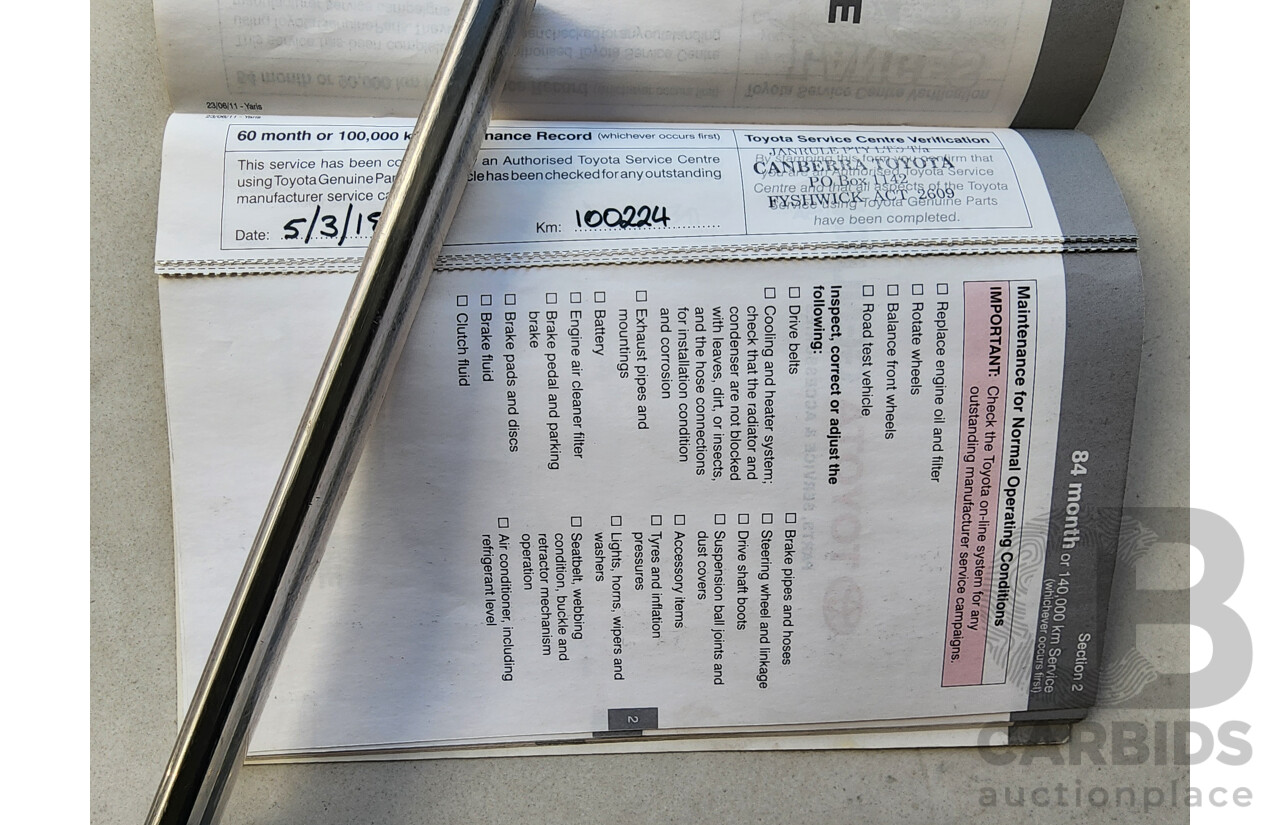 10/2011 Toyota Yaris YR NCP130R 5d Hatchback Red 1.3L