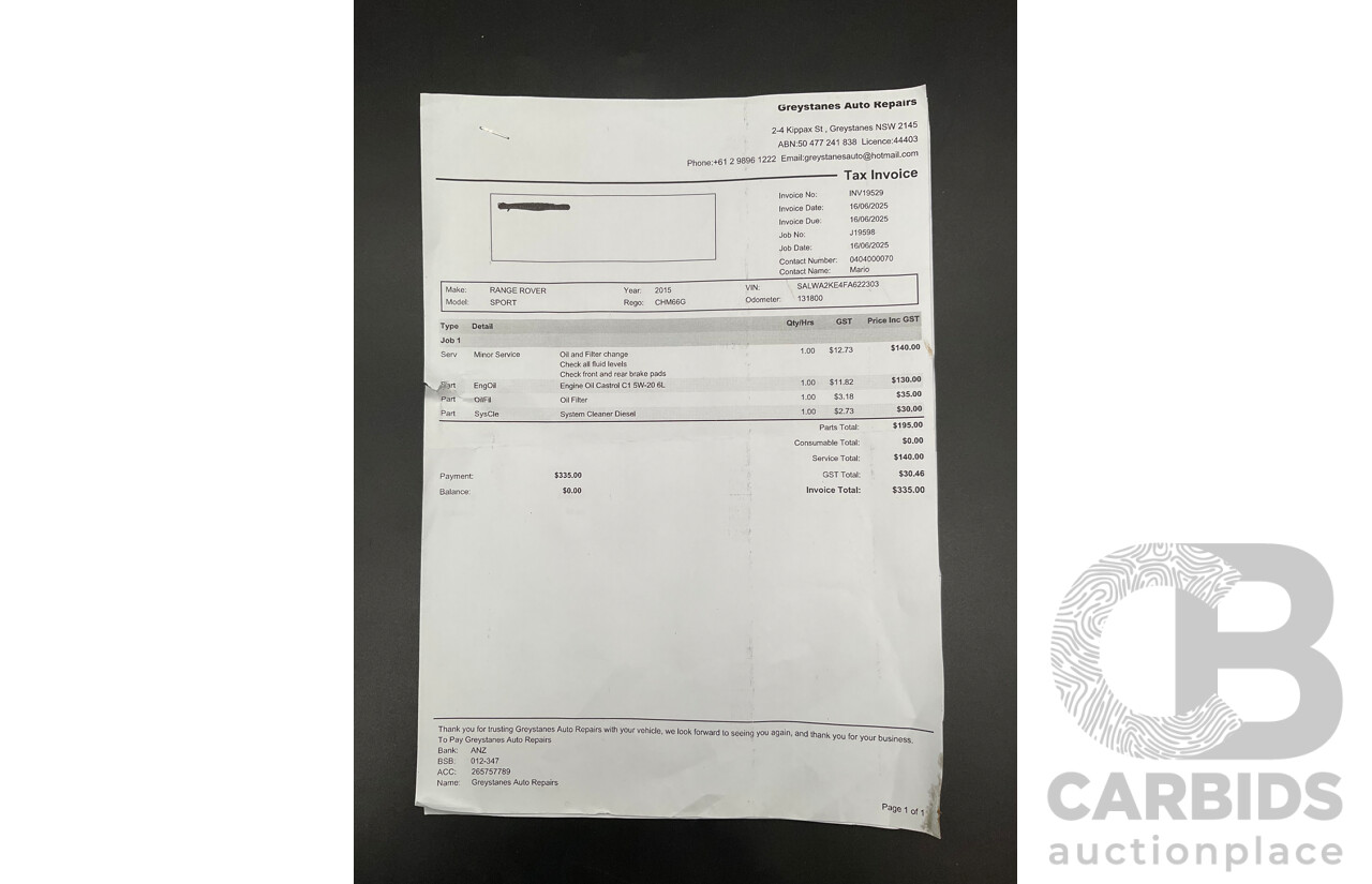 05/2015 Land Rover Range Rover Sport 3.0 SDV6 HSE (AWD) LW MY16 4d Wagon Causeway Grey Metallic Turbo Diesel V6 3.0L