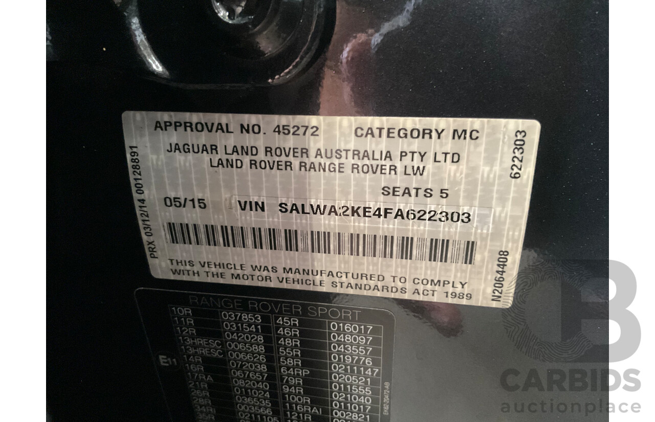 05/2015 Land Rover Range Rover Sport 3.0 SDV6 HSE (AWD) LW MY16 4d Wagon Causeway Grey Metallic Turbo Diesel V6 3.0L