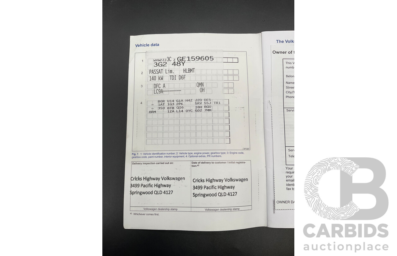 06/2016 Volkswagen Passat 140 TDI Highline (FWD) 3C MY16 4d Sedan Pure White Turbo Diesel 2.0L