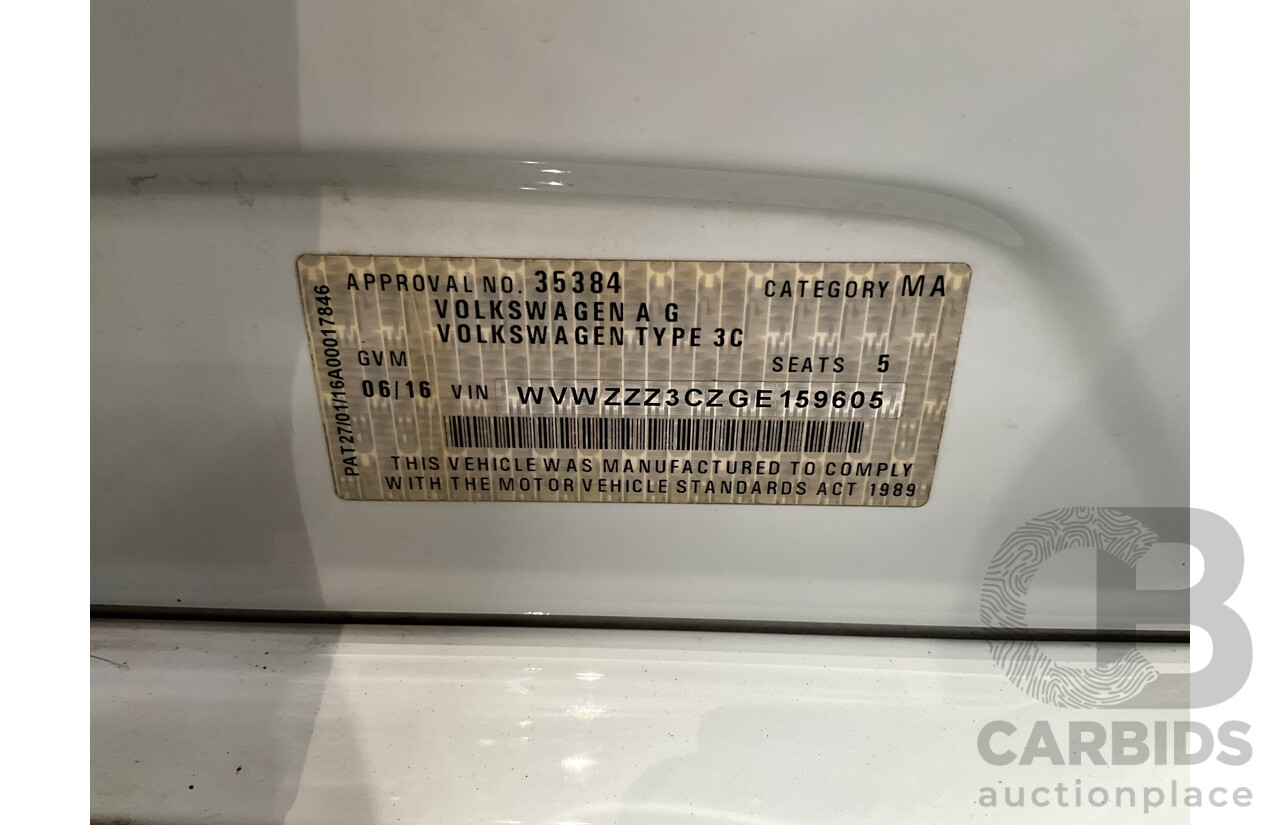 06/2016 Volkswagen Passat 140 TDI Highline (FWD) 3C MY16 4d Sedan Pure White Turbo Diesel 2.0L