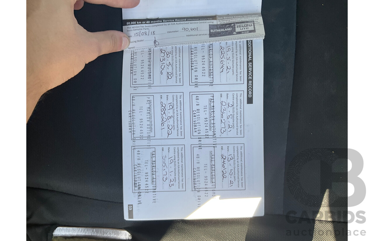 09/2016 Isuzu D-Max SX HI-RIDE (4x2) RWD TF MY15.5 C/Chas White Turbo Diesel 3.0L