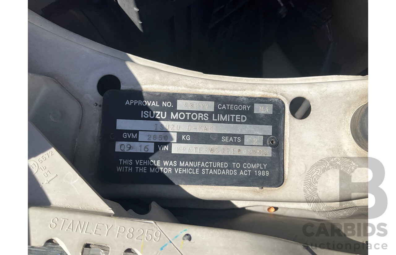 09/2016 Isuzu D-Max SX HI-RIDE (4x2) RWD TF MY15.5 C/Chas White Turbo Diesel 3.0L
