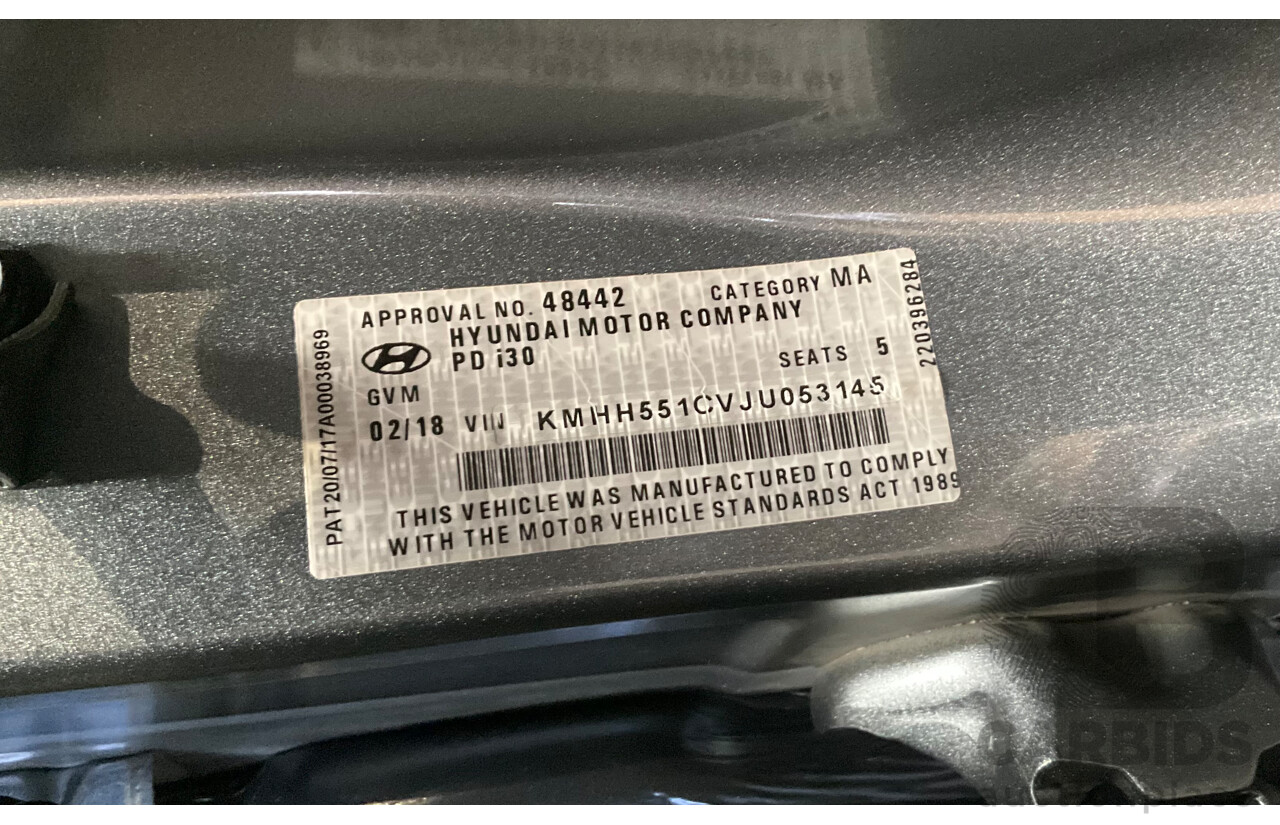 02/2018 Hyundai i30 SR (FWD) PD 4d Hatchback Sparkling Metal Metallic Turbo 1.6L