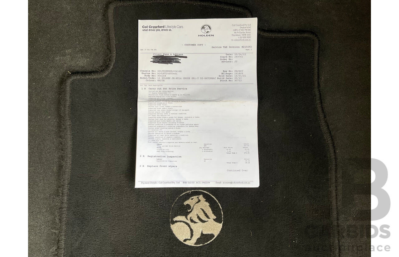 5/2013 Holden Cruze SRi V JH MY13 5d Hatchback White Turbo 1.4L