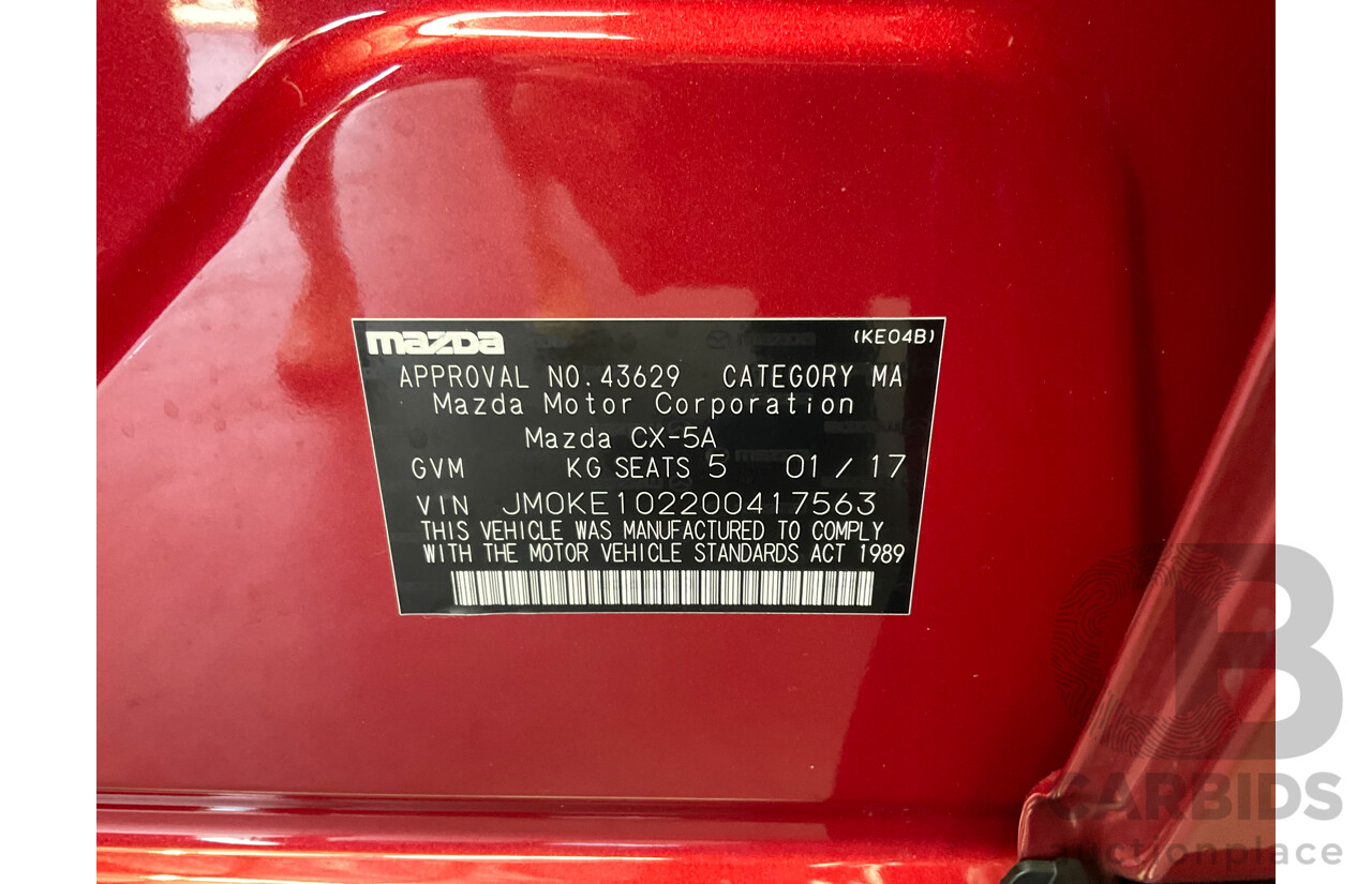 01/2017 Mazda CX-5 Maxx Sport (AWD) MY17 4d Wagon Soul Red Crystal Metallic Turbo Diesel 2.2L