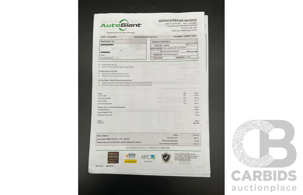 11/2018 Land Rover Discovery SD4 SE (177kW 4WD) L462 MY19 4d Wagon Silicon Silver Metallic (Matt Black Wrap) Turbo Diesel 2.0L