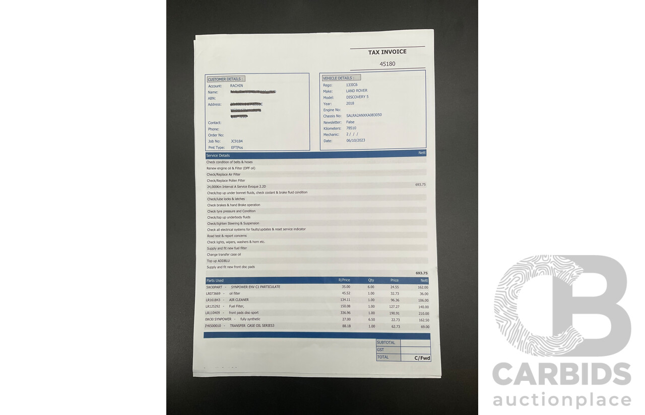 11/2018 Land Rover Discovery SD4 SE (177kW 4WD) L462 MY19 4d Wagon Silicon Silver Metallic (Matt Black Wrap) Turbo Diesel 2.0L