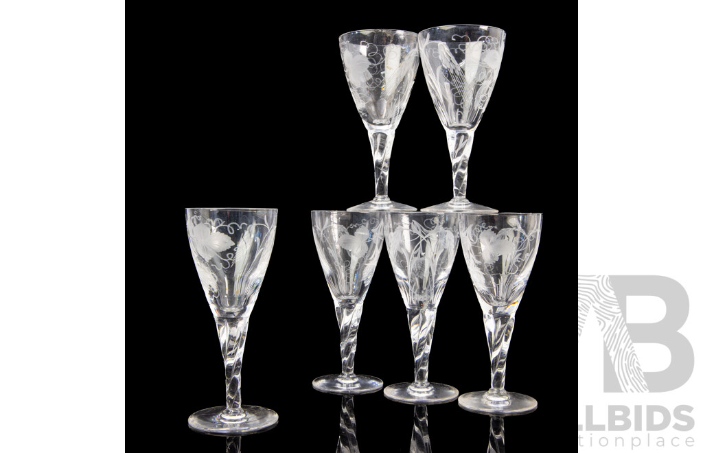 Set of Six Vintage Stuart Crystal Hops and Barley Richelieu Sherry Glasses, Height Approx 13 cm (6)