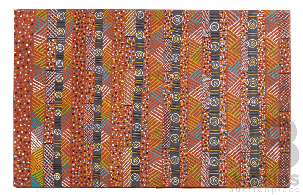 Karen Ann Puruntatameri, (20th Century, Indigenous-Australian, 1973-), Jilimara [Tiwi Design] (2003), Wonderful Original Acrylic on Canvas, 51 x 79 cm