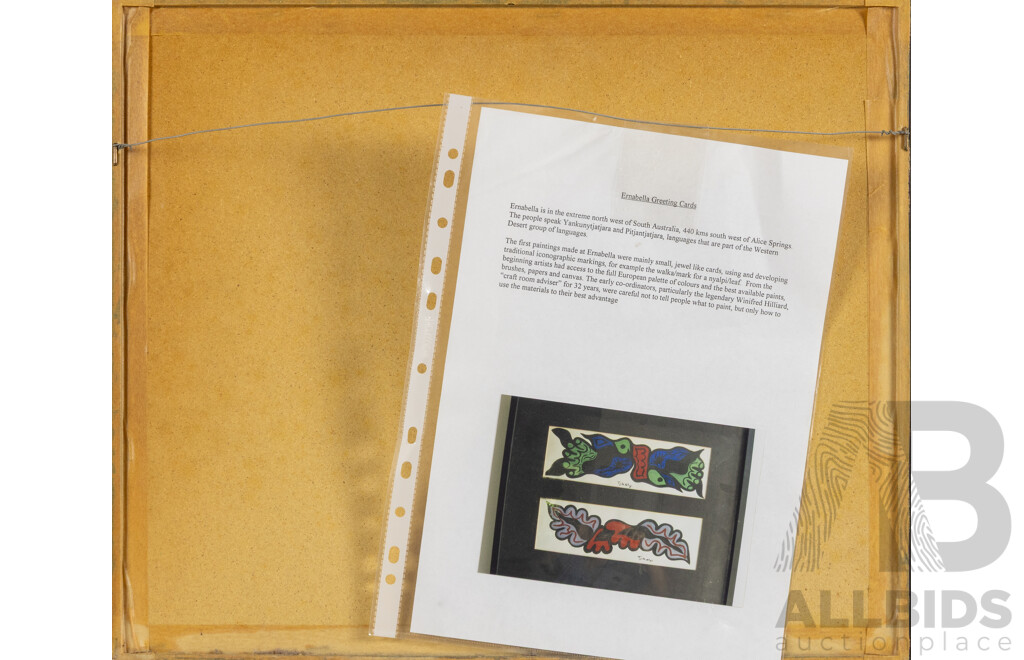 Tjikalyi (20th Century, Indigenous-Australian), Leaf Designs, Pair of Vintage Original Hand Painted Greeting Cards, 38 x 45 cm (frame)