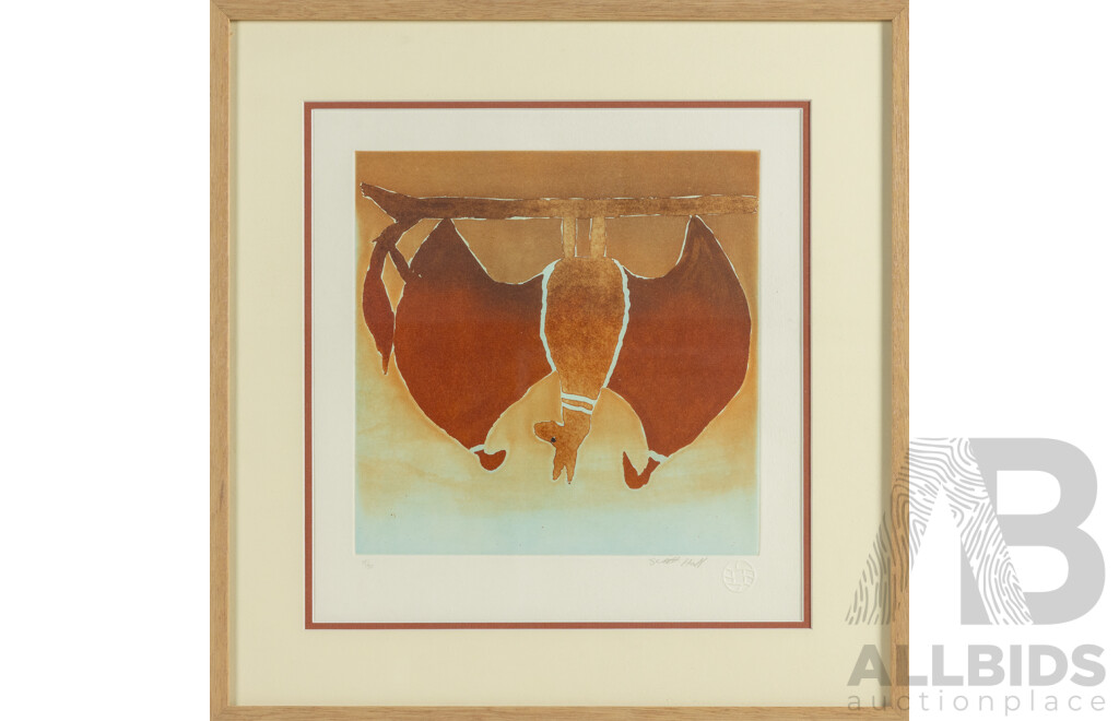 Scotty Hall, (20th Century, Indigenous), Flying Fox (c2009), Original Signed and Editioned Two Plate Etching, 44 x 42.5 cm (frame)