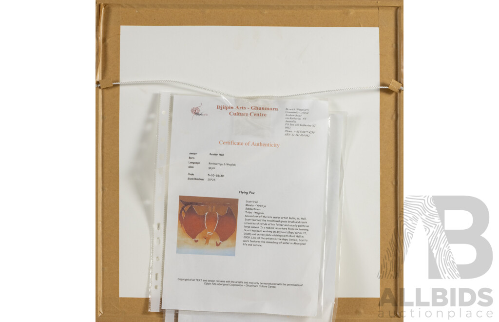 Scotty Hall, (20th Century, Indigenous), Flying Fox (c2009), Original Signed and Editioned Two Plate Etching, 44 x 42.5 cm (frame)