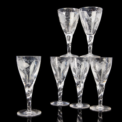 Set of Six Vintage Stuart Crystal Hops and Barley Richelieu Sherry Glasses, Height Approx 13 cm (6)
