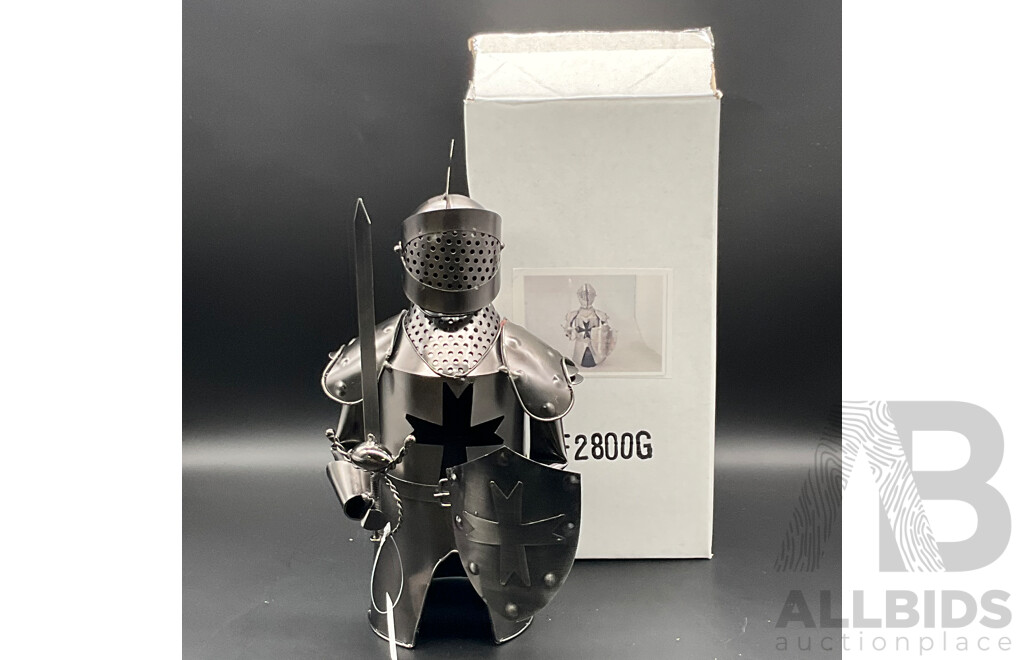 Metal ''Nuts and Bolts'' Knight (x1), Cowboy Bottle Holder (x2) and Ned Kelly Money Bank Sculptures (x2) - Lot of 5