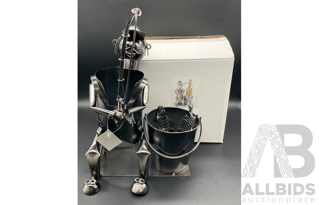 Assorted Metal ''Nuts and Bolts'' Sculptures, Including Fisherman Bottle Holder (x2) and Fisherman Pen Holder(x5) - Lot of 7