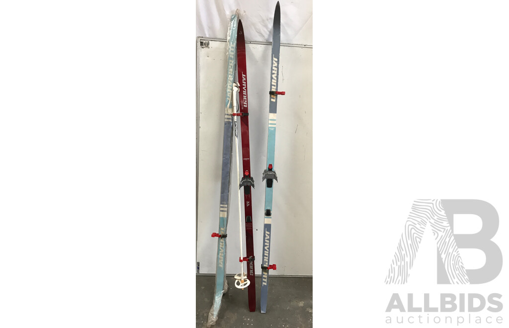 Assorted Jarvinen Skis and Dinsport XL Eskimo Ski Boots
