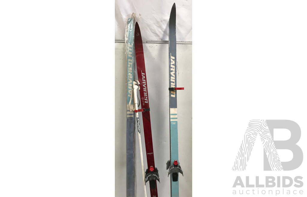 Assorted Jarvinen Skis and Dinsport XL Eskimo Ski Boots