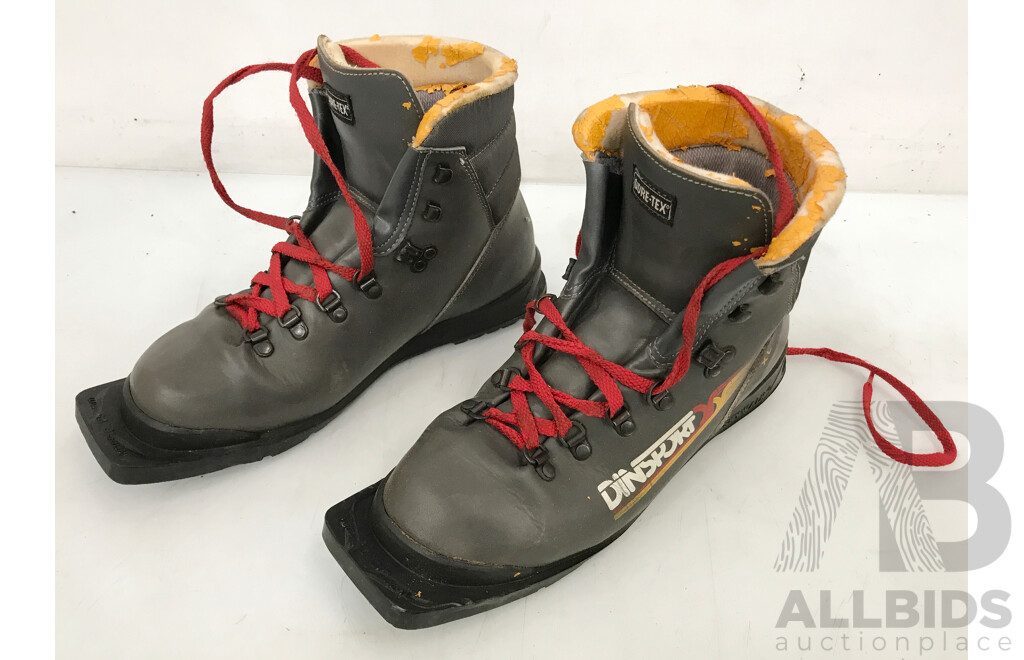 Assorted Jarvinen Skis and Dinsport XL Eskimo Ski Boots
