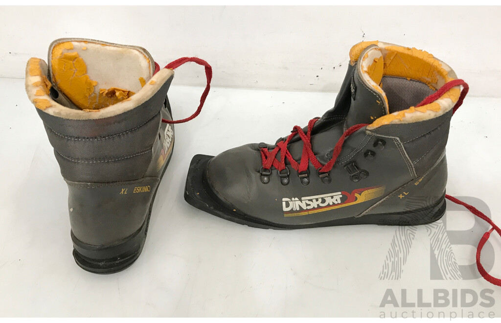 Assorted Jarvinen Skis and Dinsport XL Eskimo Ski Boots