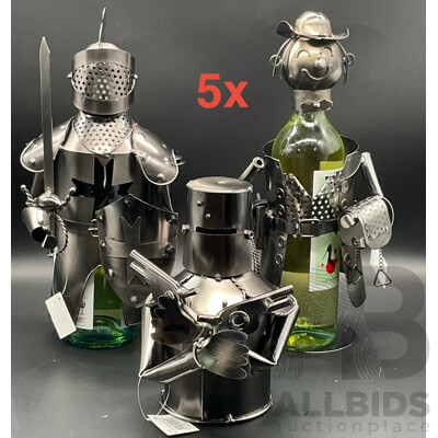 Metal ''Nuts and Bolts'' Knight (x1), Cowboy Bottle Holder (x2) and Ned Kelly Money Bank Sculptures (x2) - Lot of 5