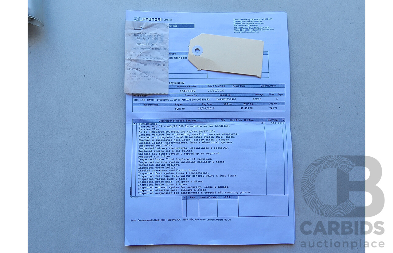 7/2015 Hyundai i30 Premium 1.6 CRDi GD3 SERIES 2 5d Hatchback White 1.6L