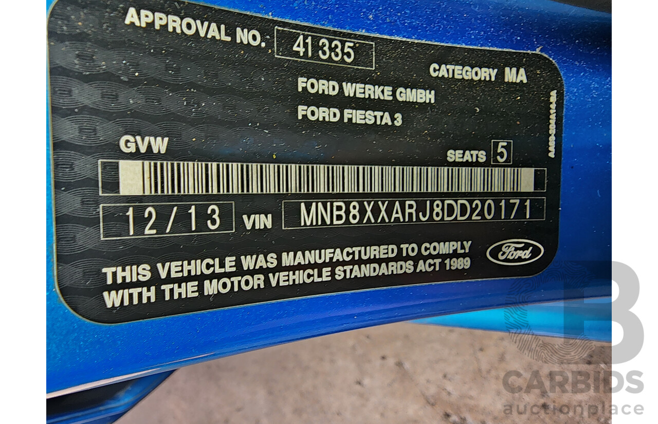 12/2013 Ford Fiesta Zetec WT 5d Hatchback Blue 1.6L