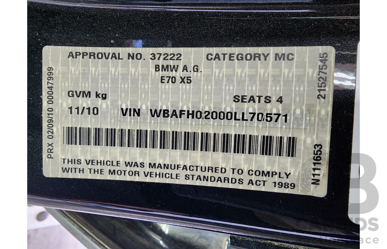 11/2010 Bmw X6 Xdrive 40d E71 MY11 4d Coupe Black 3.0L