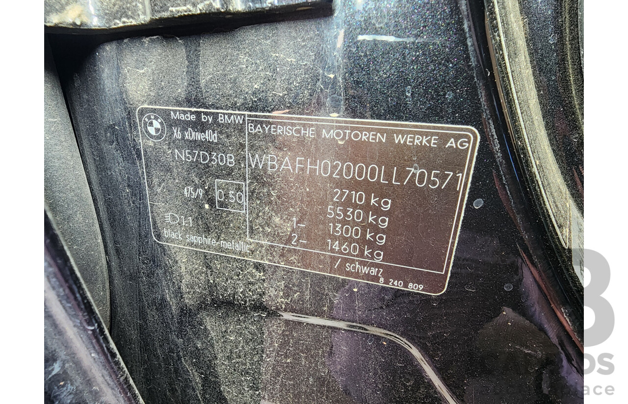 11/2010 Bmw X6 Xdrive 40d E71 MY11 4d Coupe Black 3.0L