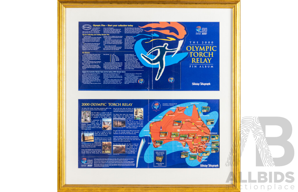 Framed Sydney 2000 Olympic Torch Pin Collection and Relay Shirt