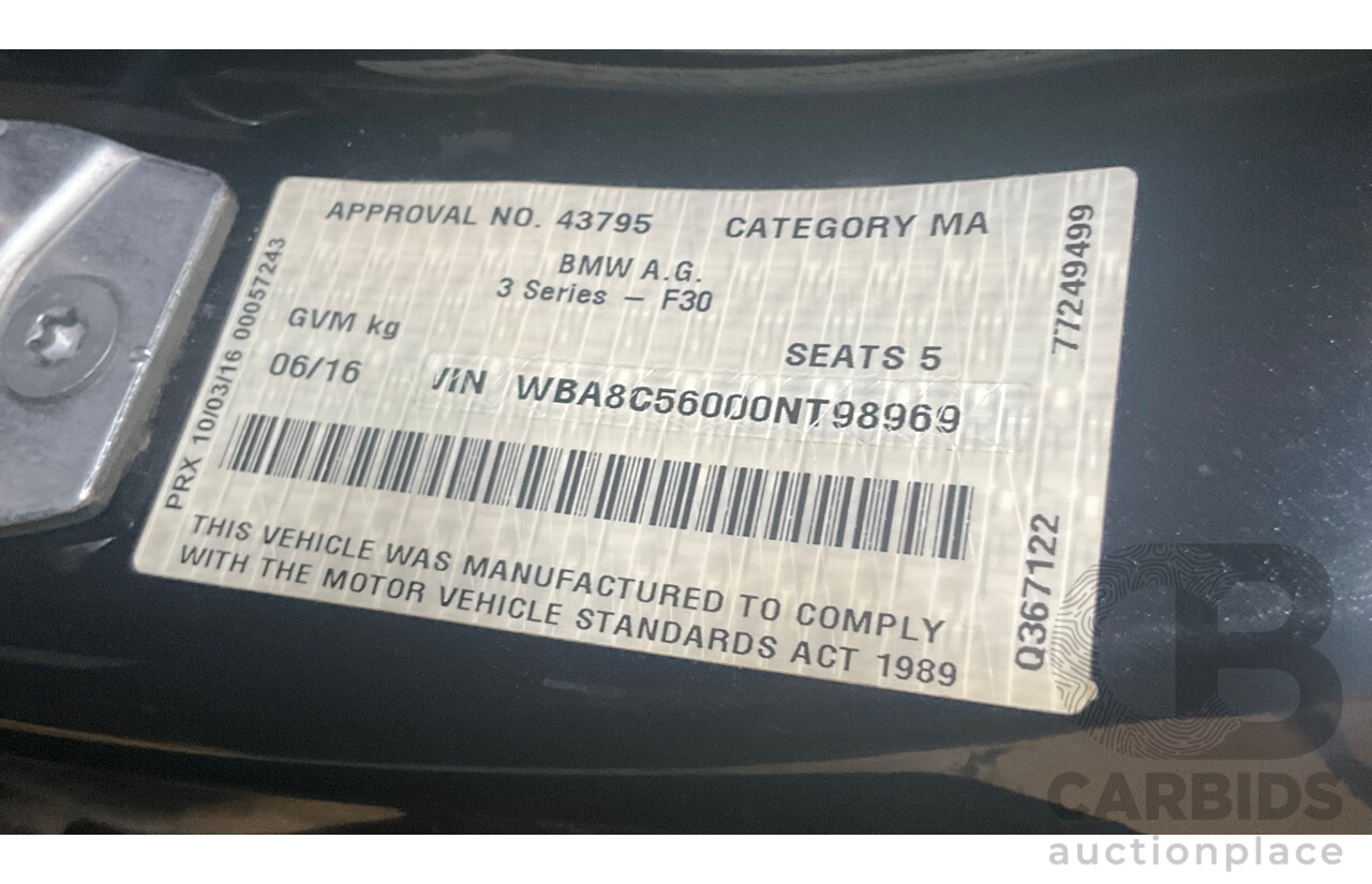 06/2016 BMW 320d M Sport (RWD) F30 LCI 4d Sedan Black Sapphire Metallic Turbo Diesel 2.0L