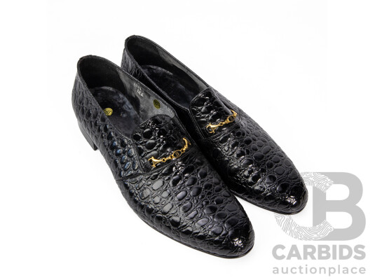 Pair of Bello Giffini Men's Brown Leather Crocodile Print Loafers, Size 10.5