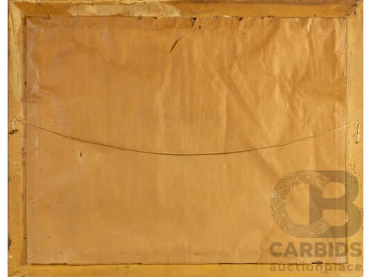 Signed Indistinctly, (20th Century), Outback Homestead (1975), Original Vintage Oil on Canvas Board, 56W x 75H cm (frame)